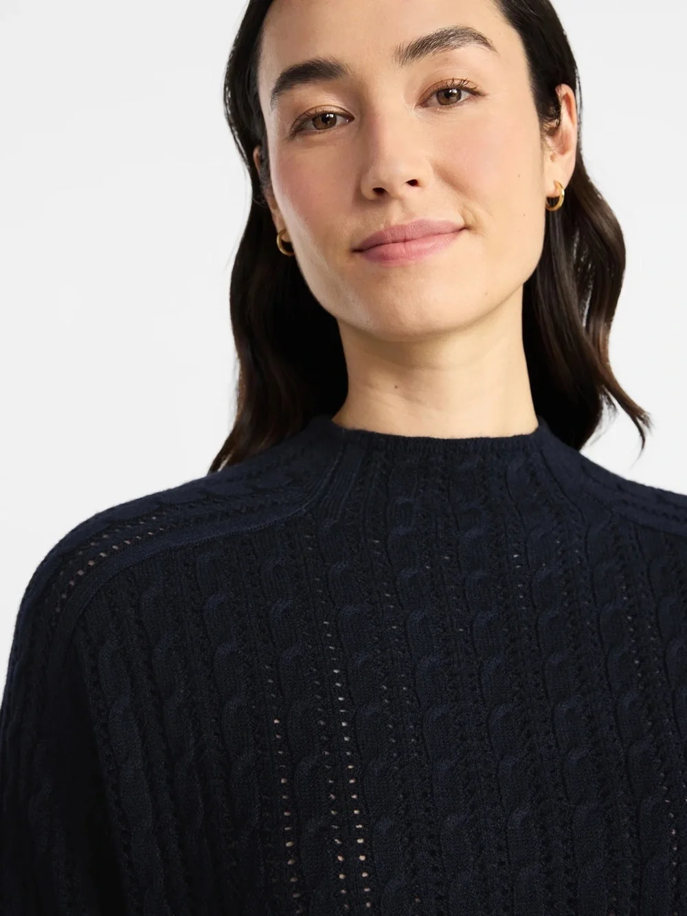 Time and Tru Navy Pointelle Mock Neck Pullover Sweater